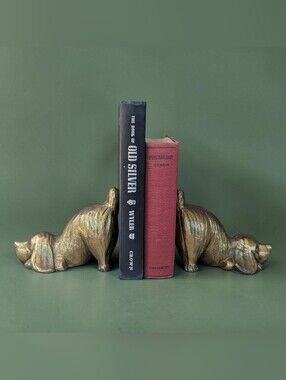 Vintage MCM 70s Brass Plated Spaniel Puppy Dog Bookends Hunting Office Cabin